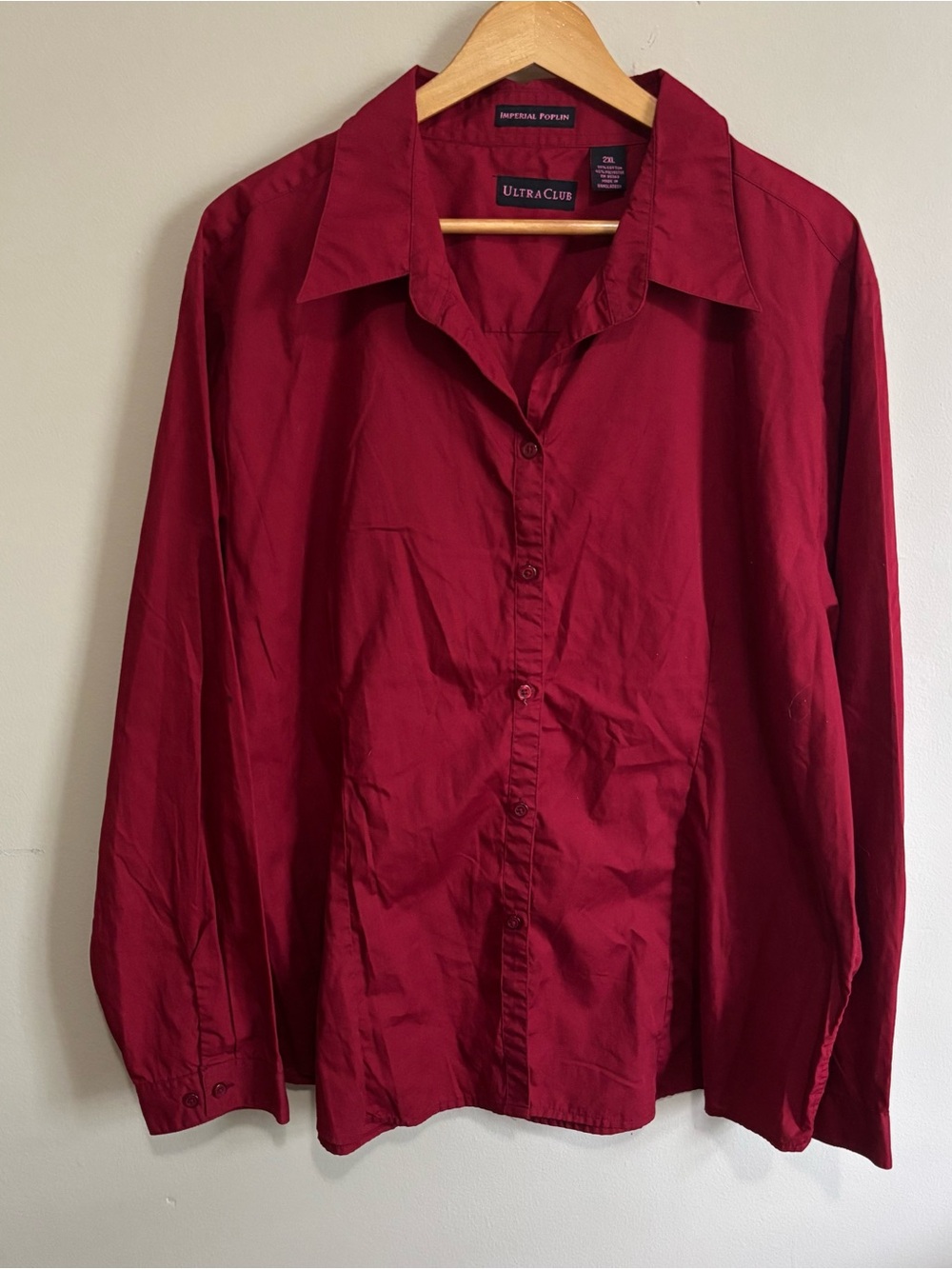 Imperial Poplin Ultra Club 2X Dark Wine Red Button-Up Shirt Classic Minimalist